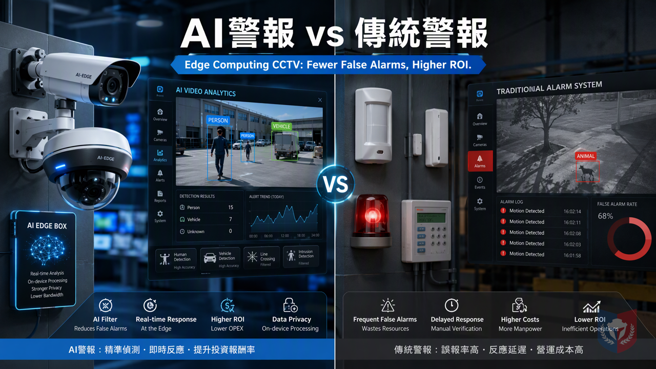 AI警報 vs 傳統警報：邊緣運算CCTV如何為香港企業提升監控效率與回報