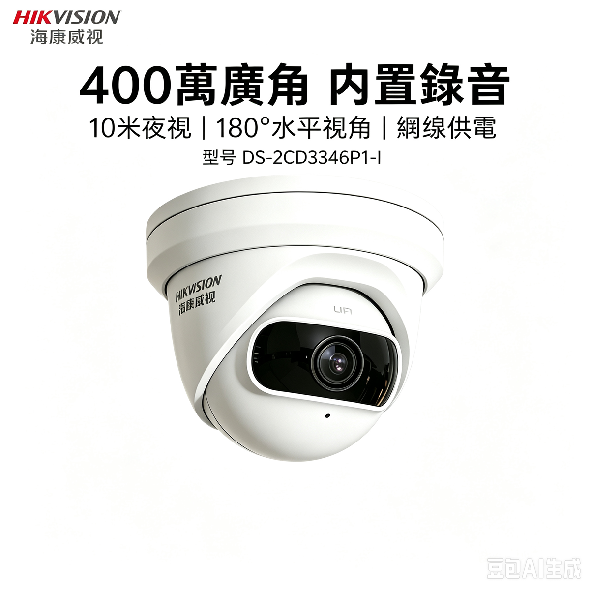 海康威視 DS-2CD3346P1-I 400萬像素 180度廣角 PoE 網絡監視器 手機遠端監察